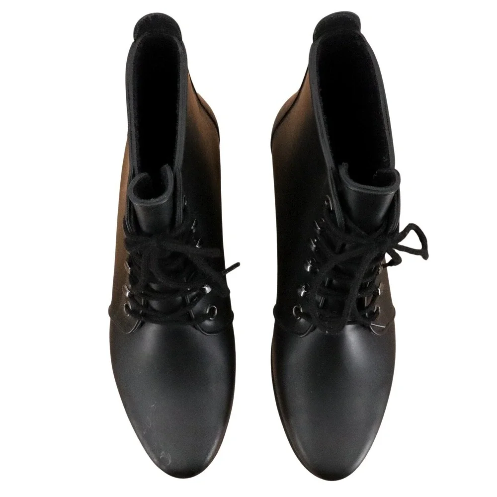 Loeffler Randall Black Lace Up Ankle Rain Boots Womens 7 Waterproof Rubber